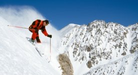 Skier Skiing down the Steeps Photo Button