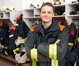 Fireman in Fire Gear Room Photo