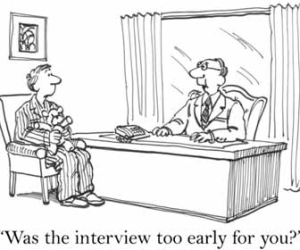 Job Candidate In Pajamas At Interview Cartoon