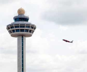 Airplane Flying Past Air Traffic Control Tower Picture