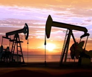 Oil pumps at sunset picture