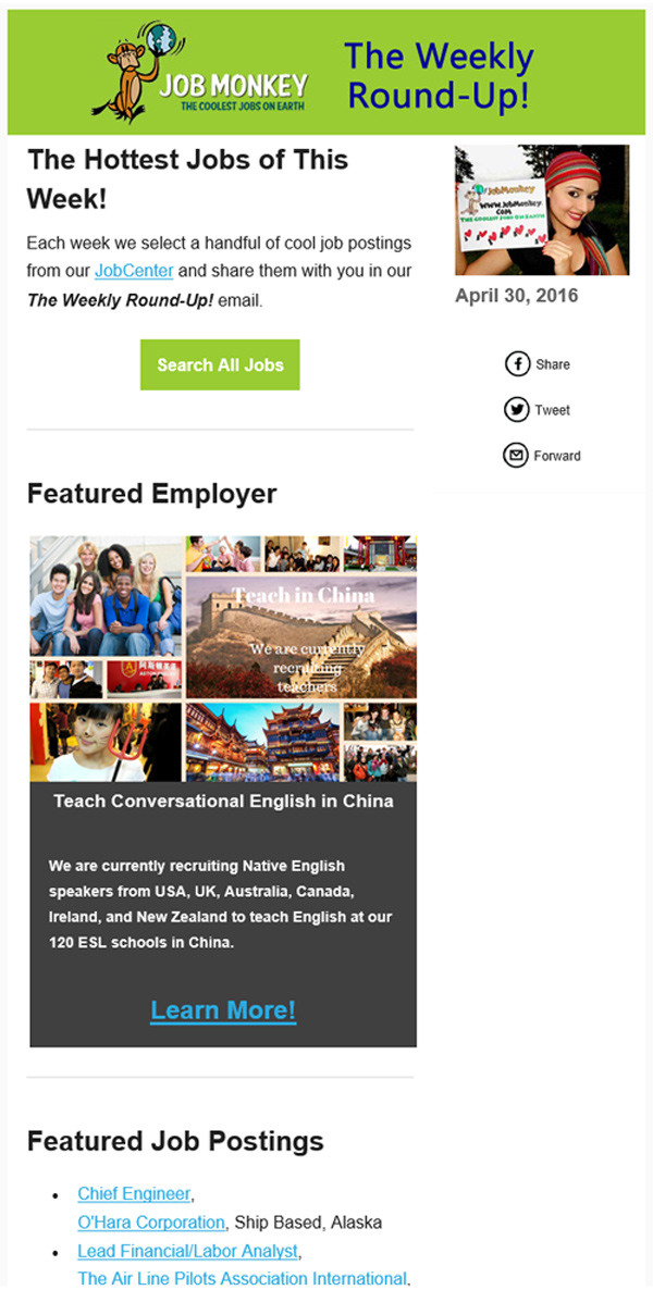 JobMonkey Newsletter Featured Employer Example 1