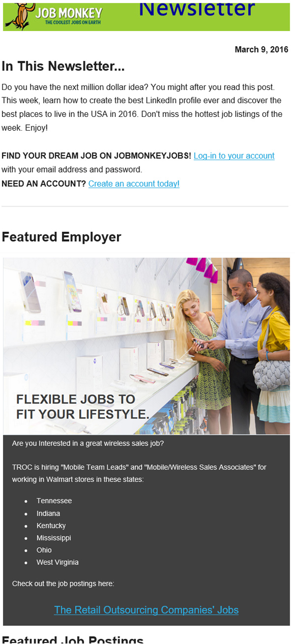 JobMonkey Newsletter Featured Employer Example 2