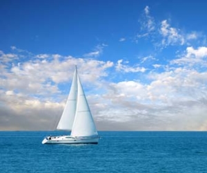 Sailboat on the open ocean picture