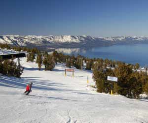 Skier Skiing down the Slopes at a Ski Resort in Lake Tahoe