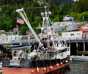 Alaska Salmon Purse Seiner pulling into Ketchikan Alaska