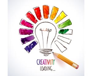 Sketch of a lightbulb with colors loading for a creativity concept