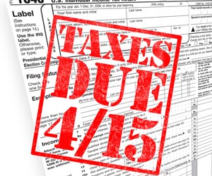 Tax form with "Taxes Due 4/15" stamped on image