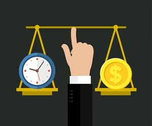 Graphic of a scale with a hand balancing time vs. money